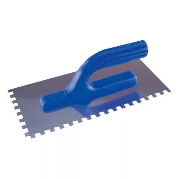 Fogazott csempező / glettelő kanál műanyag nyéllel (270×125 mm, 8×8 mm)